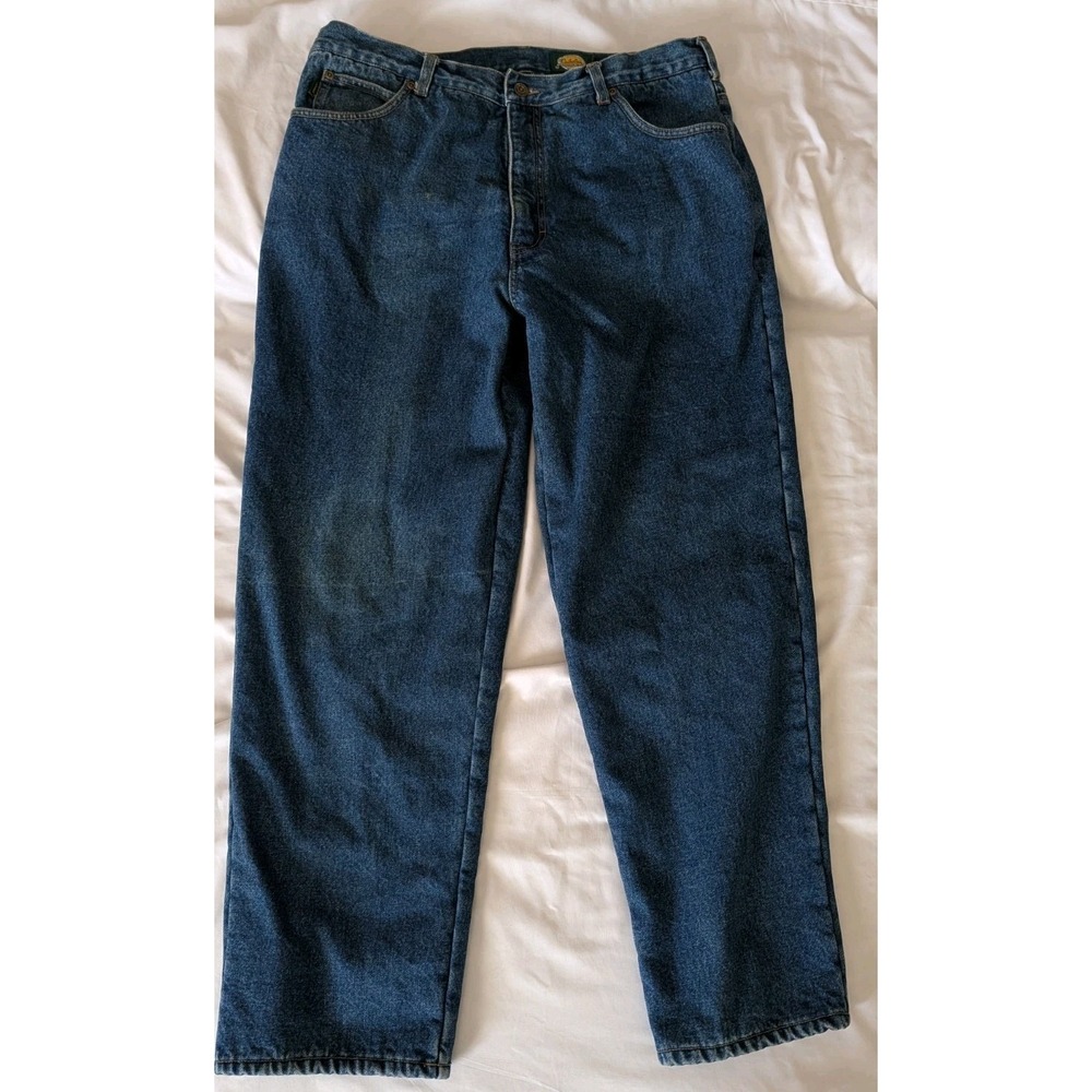 Cabela's Roughneck Mens Flannel Lined Jeans Blue Denim Relaxed Fit 38 Reg 902224